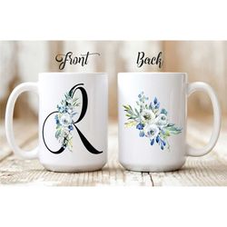 Custom Letter R Name Mug | Floral Initial R Mug