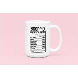 Scorpio Coffee Mug, Scorpio Nutrition Facts, Scorpio Traits, Zodiac Birthday Gift for Her, Horoscope Ceramic Mug