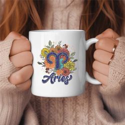 Aries Coffee Mug, Zodiac Birthday Gift for Her, Horoscope Ceramic Mug