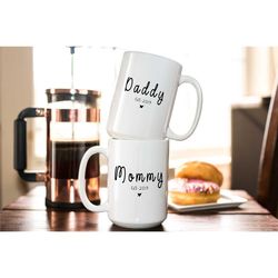 baby shower gift, baby announcement, birth announcement, new baby gift, large mug, dad mug, gift for new mom, mom and da