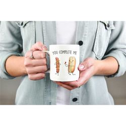 Hot Dog and Bun You Complete Me Mug, Hotdog Valentines Coffee Cup, Funny Cute Romantic Gifts, Wedding Proposal Gift, Gif
