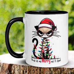 cat mug, christmas gifts, christmas mug, christmas lights, holiday mug, cat mom, cat dad, cat lover gift, funny cat coff