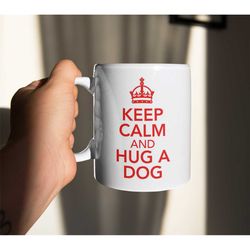 Dog Mug Gift - Keep Calm And Hug A - Nice Fun Cute Retro Style Novelty Dog Owner Cup Present