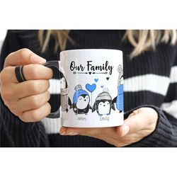 personalised family penguin mug, penguin gift mug, dad xmas mug, penguin lover gift, daddy fathers day mug gift, secret
