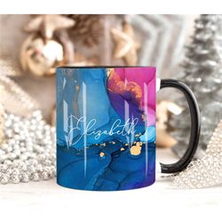 Blue Marble Mug, Personalised Mug, Custom Name Cup, Coffee Tea Cup Gift For Her, Valentines Gift For Her Him, Sister Mum