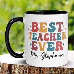 personalized teacher gifts, name mug, retro teacher mug, best teacher ever, teacher appreciation, gift for teacher, reti