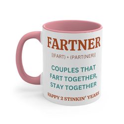 funny fartner ceramic coffee mug, 11-15 oz tea cup, 2 year anniversary gift for boyfriend husband wife present for him,