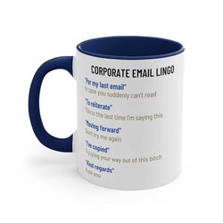 Corporate Email Lingo Ceramic Coffee Mug, 11 -15 oz Tea Cup, Worker Employee Unique Gift Idea Job Appreciation Funny Wei