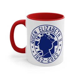Ceramic Coffee Mug, 11 oz 15 ounce Tea Cup, Queen Elizabeth II England British Flag Rip Royal 1926 - 2022, Accent Handle