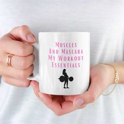 Muscle And Mascara Mug, Gym Mug For Girlfriend, Unique Gym Mug, Novelty Gym Mug, Funny Gym Mug, Workout, Gym, Fitness Gi
