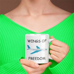 Wings of Freedom Plane Mug, Pilot Mug For Husband, Pilot, Airport, Aviation Gifts, Novelty Pilot Mug, Unique Pilot Mug,