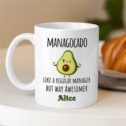 Custom Avocado Manager Mug, 'Managervocado', Personalized Gift for Boss, Coworker Birthday, Job Appreciation, Work Offic