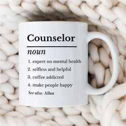 Custom Counselor Definition Mug, Personalized Gift for Therapist, BCBA Birthday, CBT, ABA, Family Therapy Appreciation,