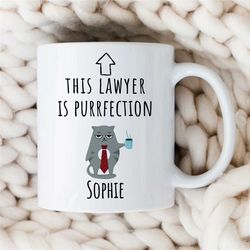Custom 'Purrfection' Lawyer Mug, Funny Cat, Personalized Gift for Attorneys, Appreciation, Coworker Birthday, Mom/Dad, M