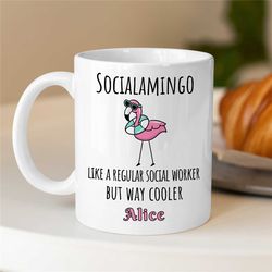 Personalized 'Socialaminego' Mug, Custom Gift for Social Worker, Flamingo, Family Therapy, BCBA Birthday, CBT Work, ABA