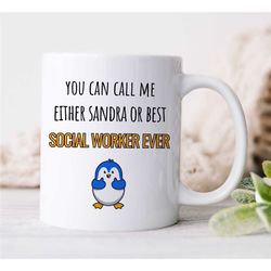 Custom 'Best Social Worker Ever' Mug, Personalized Penguin Gift for Case Managers, Family Therapy, BCBA Birthday, CBT Wo