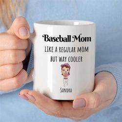 Personalized 'Baseball Mom' Mug, Custom Cup for Fan, Pitcher Girlfriend, For her, Coach, Women, Niece, Softball Player,