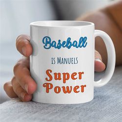 Personalized Baseball Player Mug, Superpower, Custom Cup for Fan, Pitcher Boyfriend, For him/her, Coach, Men, Nephew, So