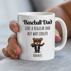 Personalized 'Baseball Dad' Mug, Custom Cup for Fan, Pitcher Boyfriend, For him, Coach, Men, Softball Player, Father, Wa