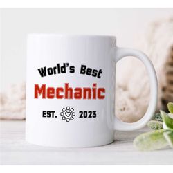Personalized 'World's Best Mechanic' Mug, Custom Gift for Gearhead, Car Lover Dad, Motorbike & Automotive Mechanic, Birt