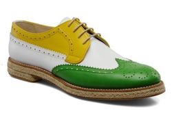 Men's Handmade Three Tone Oxford Brogue Wingtip Lace Up Derby Shoes