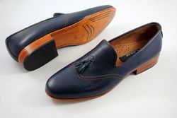 Men's Handmade Blue Leather Tassels Loafor's Shoe