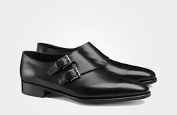 Men's Handmade Black Leather Double Buckle Monk Dress Shoes