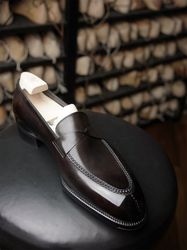 Men's Handmade Black Leather Hand Stitched Upper Dress Loafers