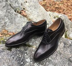 Men's Handmade Black Leather Lace Up Derby Shoes