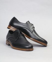 Men's Handmade Black Leather Lace Up Dreby Dress Shoes