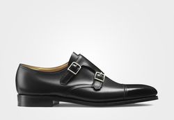 Men's Handmade Black Leather Oxford Toe Cap Double Buckle Monk Straps Dress Shoes