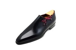 Men's Handmade Black Patent Leather One Piece Lce Up Dress Shoes