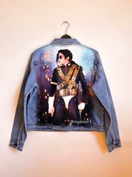 Michael Jackson art Painted denim jacket Custom gifts Jean jacket blue denim jacket King of pop mj jacket dangerous