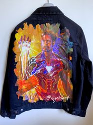 Painted Iron Man on a Denim Jacket Custom denim jacket marvel