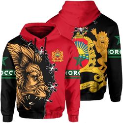Morocco Hoodie - Lion Coat Of Arms - Cinch Style, African Hoodie For Men Women