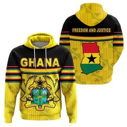 Ghana Map Kente Coat Of Arms Hoodie, African Hoodie For Men Women
