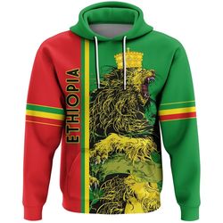 Ethiopia Hoodie Quarter Style - Lion Crown Green Red, African Hoodie For Men Women