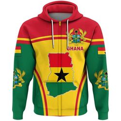 Ghana Active Flag Zip Hoodie, African Hoodie For Men Women