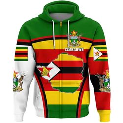 Zimbabwe Active Flag Zip Hoodie, African Hoodie For Men Women