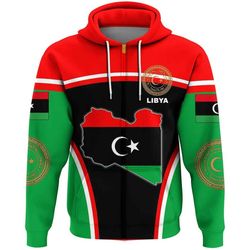 Libya Active Flag Zip Hoodie, African Hoodie For Men Women