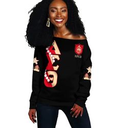 Delta Sigma Theta Pearls K.H Chucks n Pearls Offshoulder Sweatshirt, African Women Off Shoulder For Women