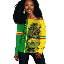 Ethiopia Women Off Shoulder Quarter Style - Lion Crown Green Yellow, African Women Off Shoulder For Women