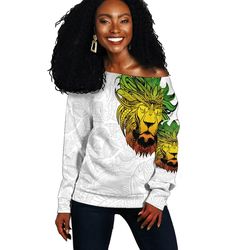 ethiopia lion pattern africa white women's off shoulder, african women off shoulder for women
