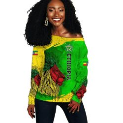 Ethiopia Lion New Style Women's Off Shoulder, African Women Off Shoulder For Women