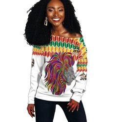 Ethiopian Color Lion Pattern Women's Off Shoulder, African Women Off Shoulder For Women