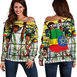 Ethiopian Orthodox Flag Women Women's Off Shoulder, African Women Off Shoulder For Women
