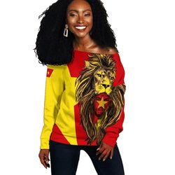Amhara Flag Men Lion Women's Off Shoulder, African Women Off Shoulder For Women
