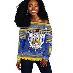 Sigma Gamma Rho African Pattern Christmas Off Shoulder Sweaters 01, African Women Off Shoulder For Women