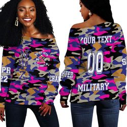 Nu Psi Zeta Camo Off Shoulder Sweaters, African Women Off Shoulder For Women