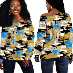 Pi Mu Phi Camo Off Shoulder Sweaters, African Women Off Shoulder For Women